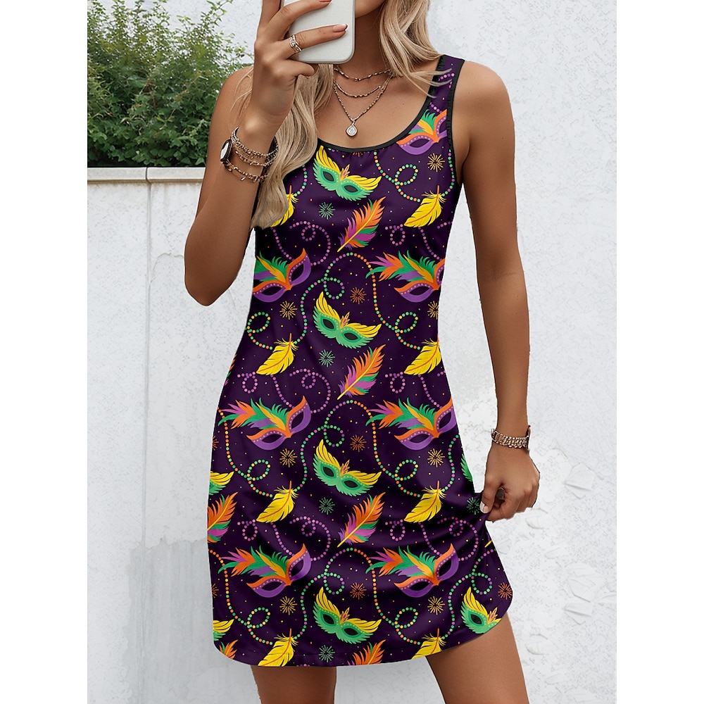 Karneval Damen Minikleid Sommerkleid A Linie Kleid Tank-Top Kleid Vintage Stilvoll Brautkleider schlicht Urlaub Täglich Festtage Lockere Passform Graphic Ärmellos Rundhalsausschnitt Purpur Sommer Lightinthebox