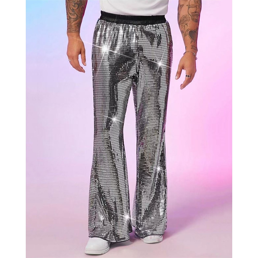 Herren Disco-Hosen Hose Hosen Freizeithose Pailletten Tasche Elastische Taille Glatt Komfort Party Bühne Disco-Lichter Vintage Glitzer Silber Mikro-elastisch Lightinthebox