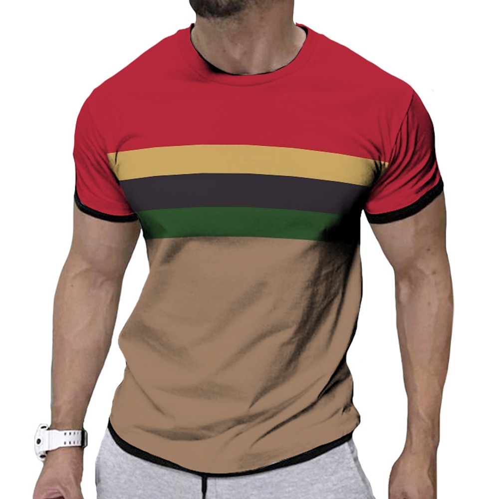 Herren Tee Kurzarm-Shirt T-Shirt Farbblock Streifen Rundhalsausschnitt Urlaub Strasse Kurzarm Bedruckt Bekleidung Polyester Modisch Designer Lightinthebox