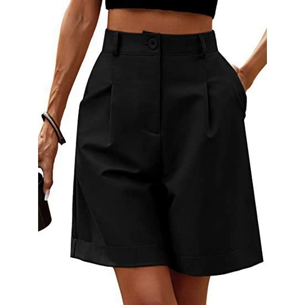 Damen Chinesisch Chino Shorts Kurze Hosen Modisch Strassenmode Kurz Hoher Taillenbund Glatt Tasche Elastischer Bund Bequem Weich Komfortabel Mikro-elastisch Outdoor Strasse Schwarz Fuchsie Khaki Grau Lightinthebox