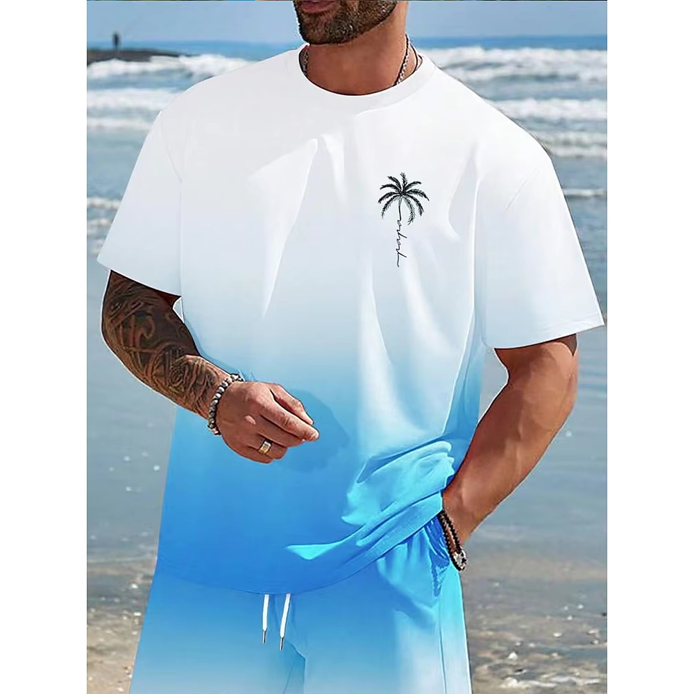 Herren Tee Kurzarm-Shirt T-Shirt Kokosnussbaum Brief drucken Rundhalsausschnitt Urlaub Strasse Kurzarm Ombre-Design Bekleidung Polyester Modisch Designer Lightinthebox