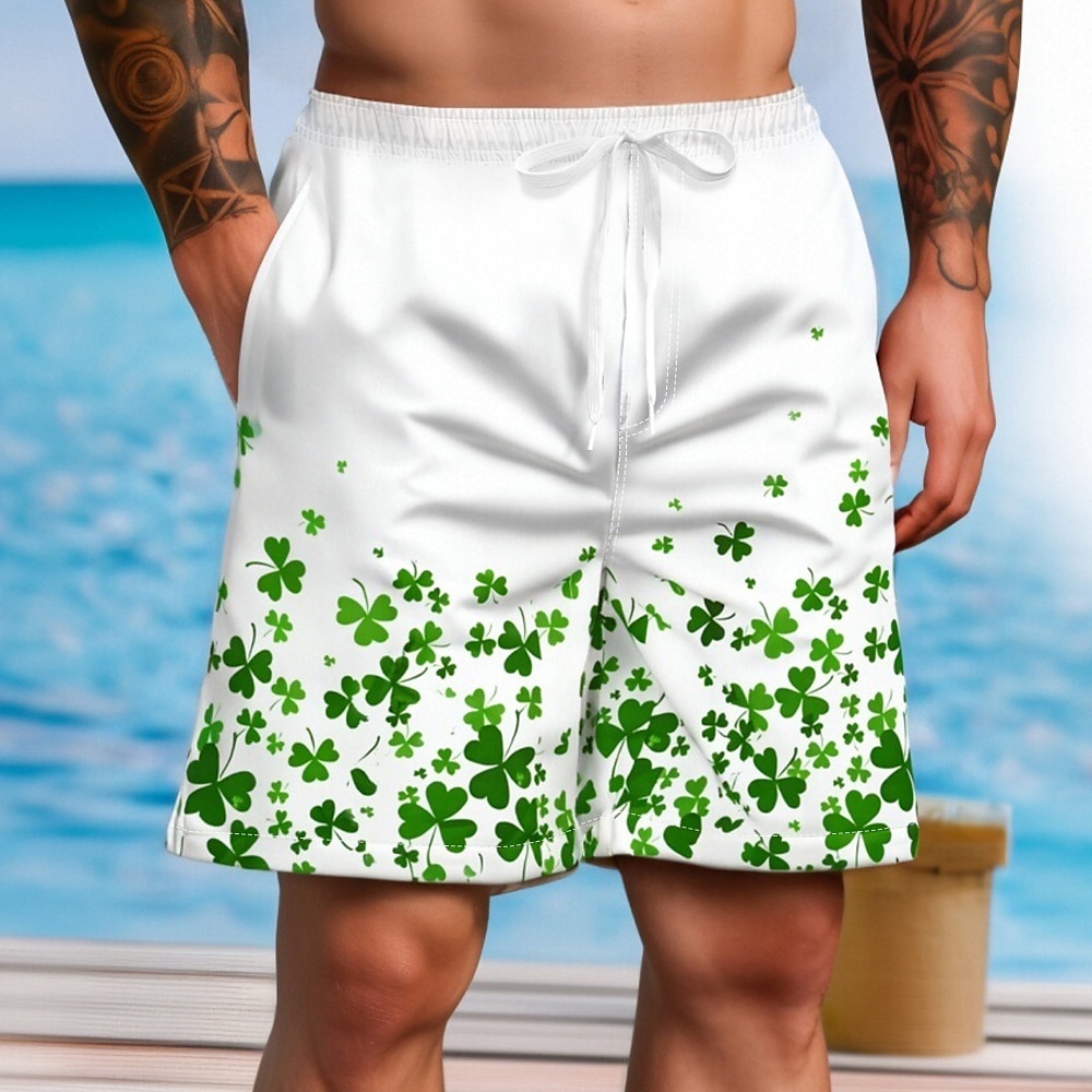 St. Patricks Day Herren Vierblättriges Kleeblatt Badeshorts Boardshorts Badeshorts Badehose Schwimmshorts Mittlere Taillenlinie Hawaiianisch Brautkleider schlicht Festtage Seitentaschen Mesh-Futter Lightinthebox