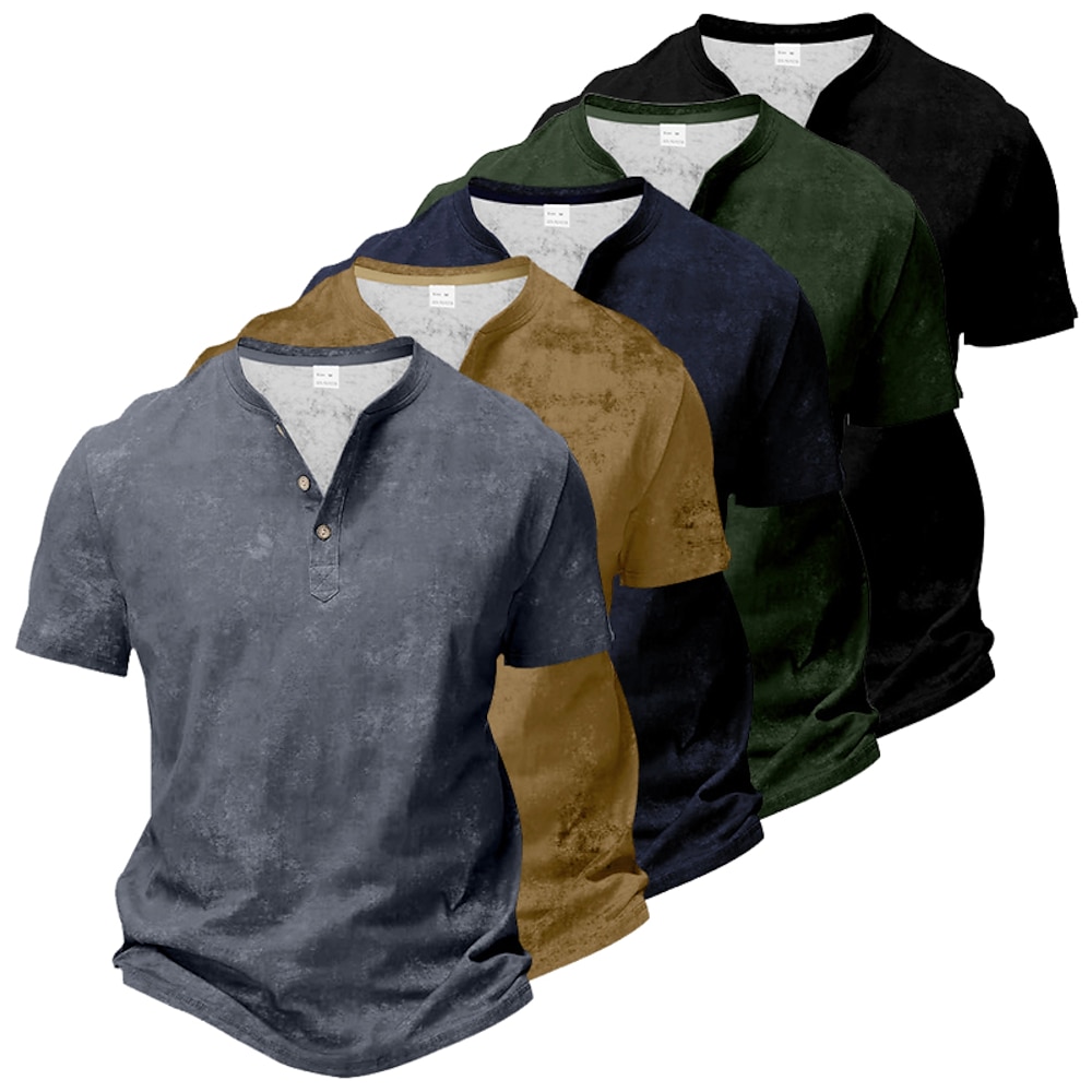 Herren Henley Shirt Tee Kurzarm Feste Farbe Glatt Tie Dye Print Knopf Henley Outdoor Casual Täglich Sommer Frühling Herbst Schwarz Grau Marineblau Henley T-Shirt Lightinthebox