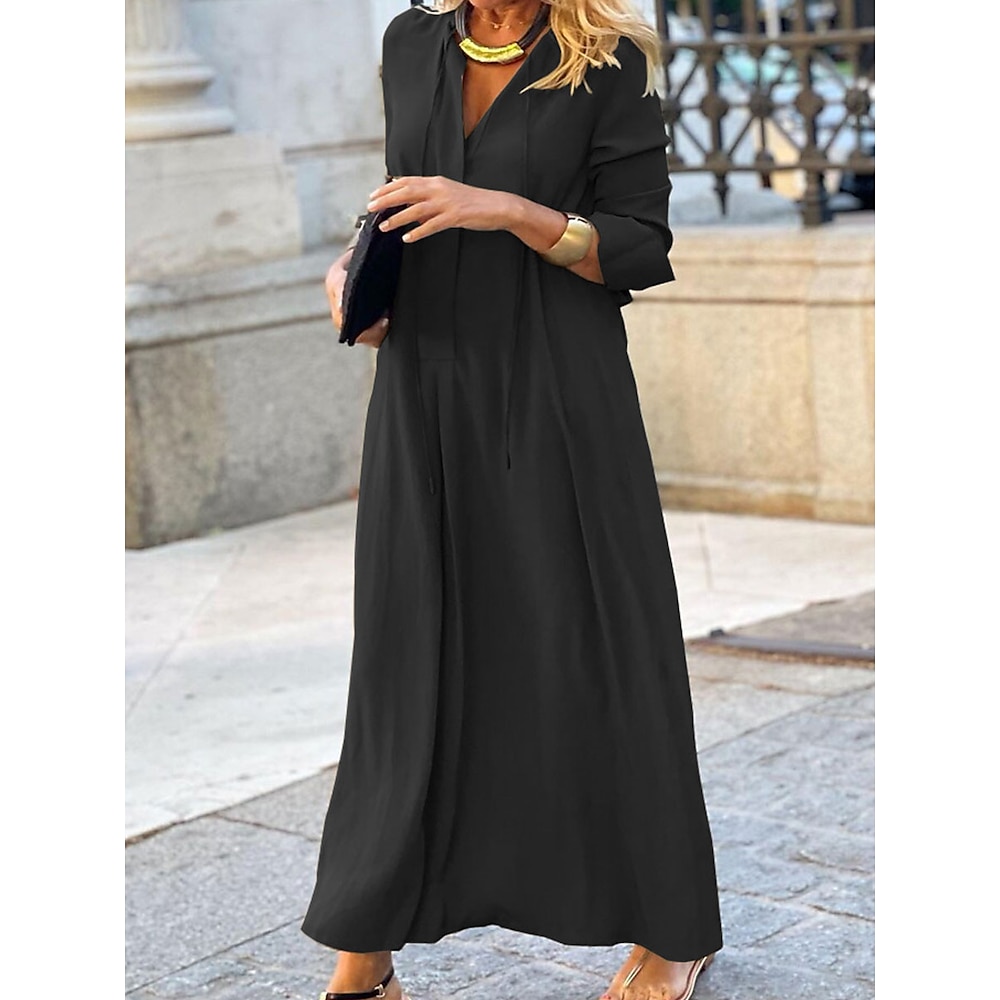 Damen Maxidress Etuikleid Brautkleider schlicht Urlaub Casual Täglich Regular Fit Graphic Langarm V Ausschnitt Schwarz Rote Königliches Blau Braun Sommer Frühling Lightinthebox