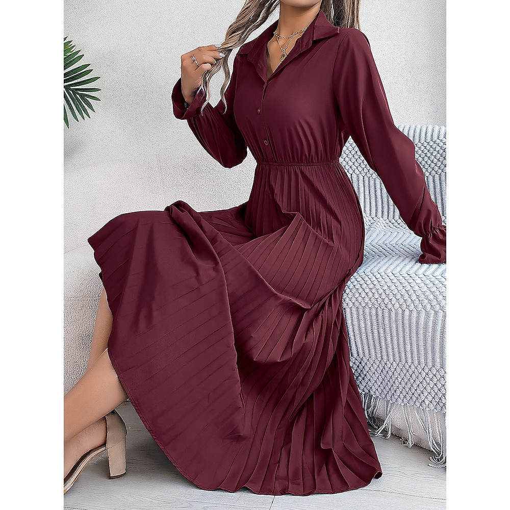 Damen Maxidress A Linie Kleid Sommerkleid Faltenkleid Figurbetontes Kleid Party Geburtstag Urlaub Täglich Regular Fit Glatt Ärmellos Hemdkragen Wein Königliches Blau Grün Armeegrün Sommer Lightinthebox