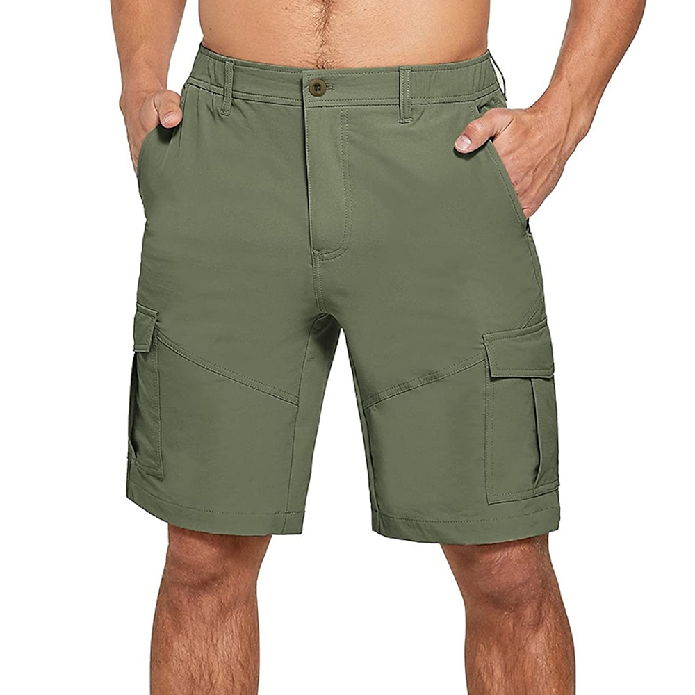 Herren Cargo Shorts Kurze Hosen Shorts Kurze Hosen Bermudas Elastische Taille Multi Pocket Gerade geschnitten Glatt Komfort Atmungsaktiv Knielänge Outdoor Casual Laufen Sport Modisch Schwarz Lightinthebox