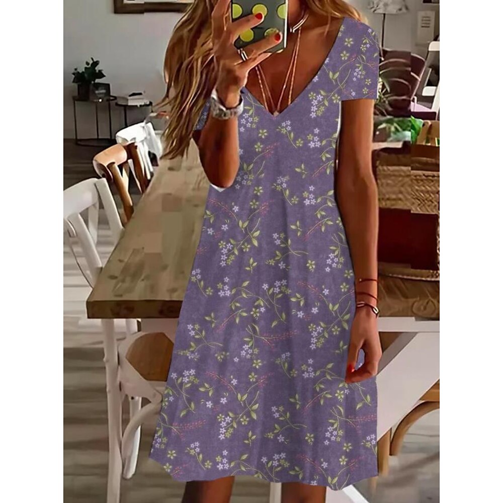 Damen Minikleid Minikleid Sweatkleid Sommerkleid A Linie Kleid Elegant Vintage Stilvoll Urlaub Geburtstag Casual Regular Fit Blumen Graphic Paisley-Muster Kurzarm V Ausschnitt Lavendel Sommer Lightinthebox