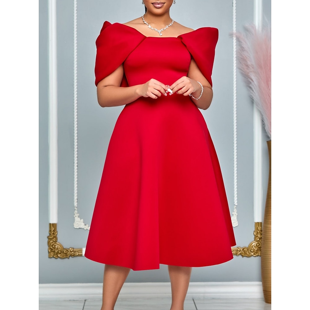 Kentucky Derby Damen Midikleid A Linie Kleid Sommerkleid Figurbetontes Kleid Kleid mit Puffärmeln Cocktail Halbformelle Kleider Kentucky Derby kleid hochzeitsgast Verlobung Cocktailparty Regular Fit Lightinthebox