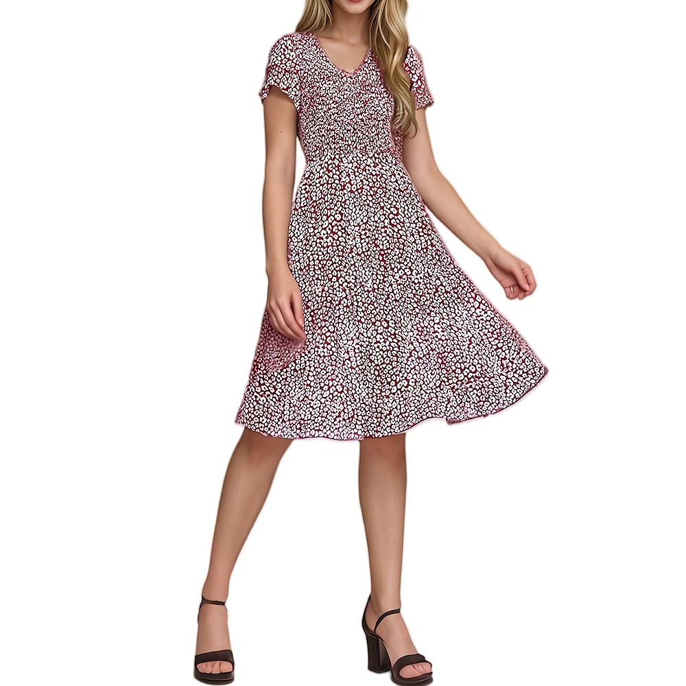 Damen Midikleid Boho Chic Kleider Elegant Stilvoll Brautkleider schlicht Regular Fit Punkt Böhmische Kurzarm V Ausschnitt Schwarz Wein Blau Braun Sommer Frühling Herbst Lightinthebox