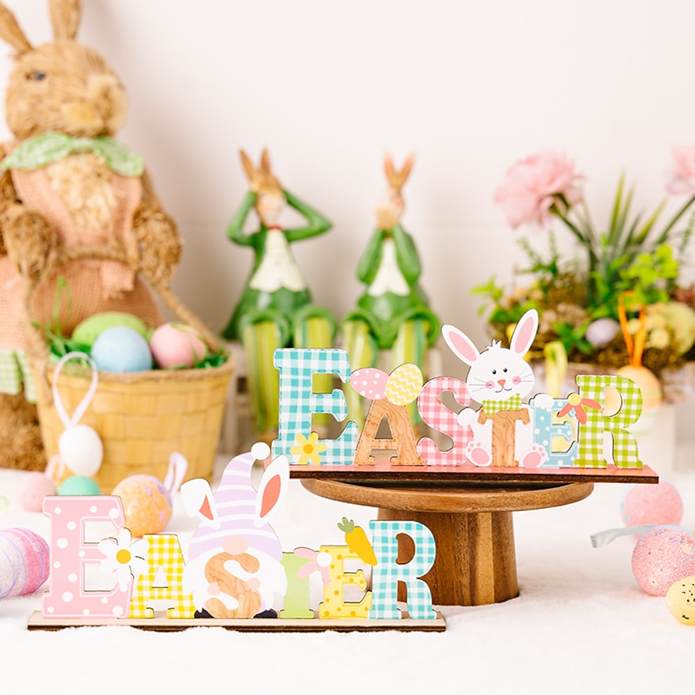 Osterdeko Hasen-Buchstabenaufsteller aus Holz, 3D bunte Ostereier-Hasenfigur, Feiertags-Tischdekoration Lightinthebox