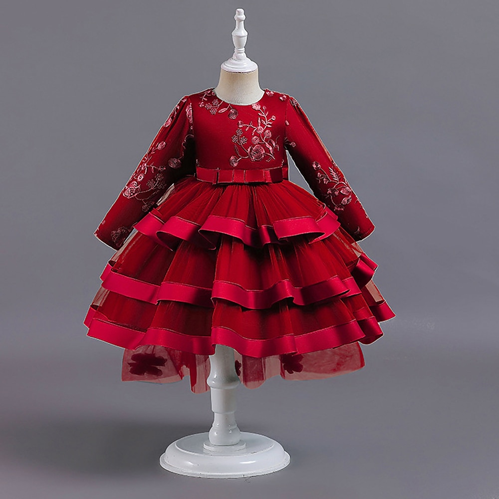 kinderkleidung Mädchen Party Kleid Feste Farbe Langarm Besondere Anlässe Prinzessin Polyester abendkleider Frühling Herbst 3-12 Jahre Weiß Rosa Wein Lightinthebox