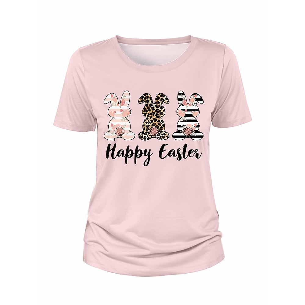 Damen T Shirt Brautkleider schlicht Ostern Tier Buchstabe Normale Oberteile Kurzarm Rundhalsausschnitt Bedruckt Regular Fit Täglich Rosa Sommer Frühling Lightinthebox