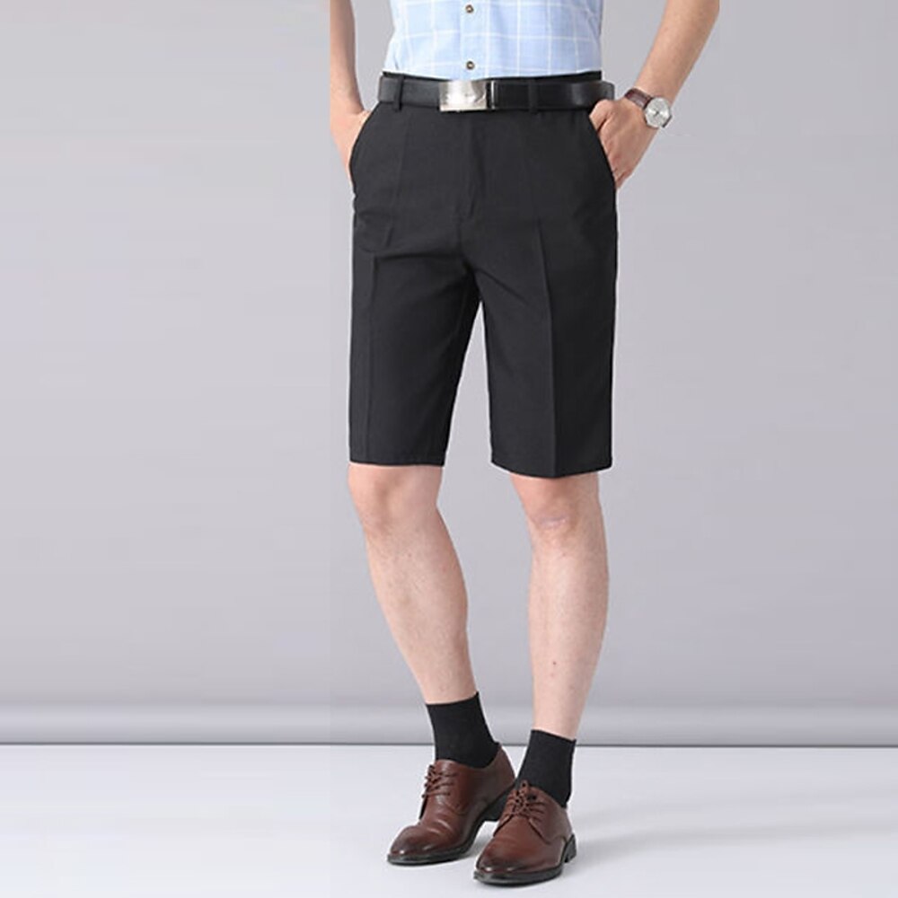 Herren Shorts Kurze Hosen Kleid-Shorts Tasche Gerade geschnitten Glatt Atmungsaktiv Kein Eisen Knielänge B¨¹ro Geschäft Täglich Modisch Klassicher Stil Schwarz Hellgrau Lightinthebox