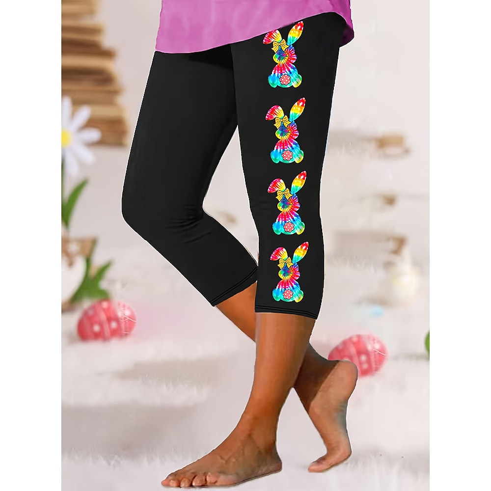 Damen Leggins Modisch Strassenmode In voller Länge Hoher TaillenbundPantsOstern Hase Kaninchen Print warm Atmungsaktiv Weich Mikro-elastisch Outdoor Täglich Schwarz Sommer Frühling Herbst Regular Fit Lightinthebox