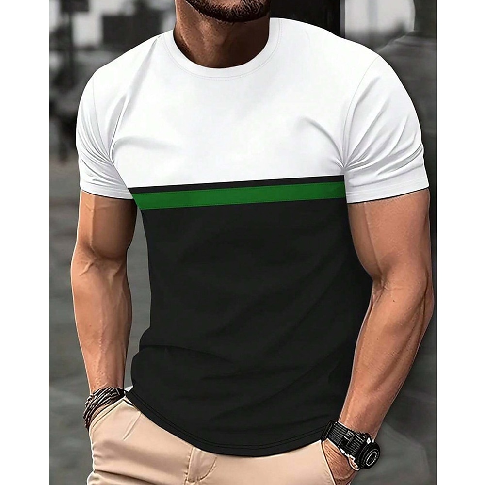 Herren T Shirt Tee Kurzarm-Shirt T-Shirt Farbblock Rundhalsausschnitt Urlaub Strasse Kurzarm Patchwork Bekleidung Polyester Modisch Designer Basic Lightinthebox