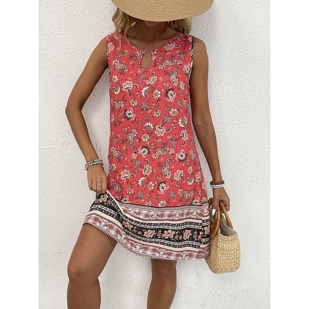 Damen Casual kleid Tank-Top Kleid Boho-Kleid Böhmen Urlaub Brautkleider schlicht Urlaub Täglich Regular Fit Blumen Ärmellos Rundhalsausschnitt Rote Sommer Lightinthebox