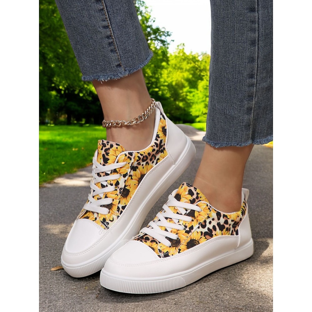 Damen Turnschuhe Segeltuch-Schuhe Täglich Reise Muttertag Leopard Schmetterling Frucht Flacher Absatz Runde Zehe Brautkleider schlicht Komfort Minimalismus Leinwand Kunstleder Schnürsenkel Schwarz Lightinthebox