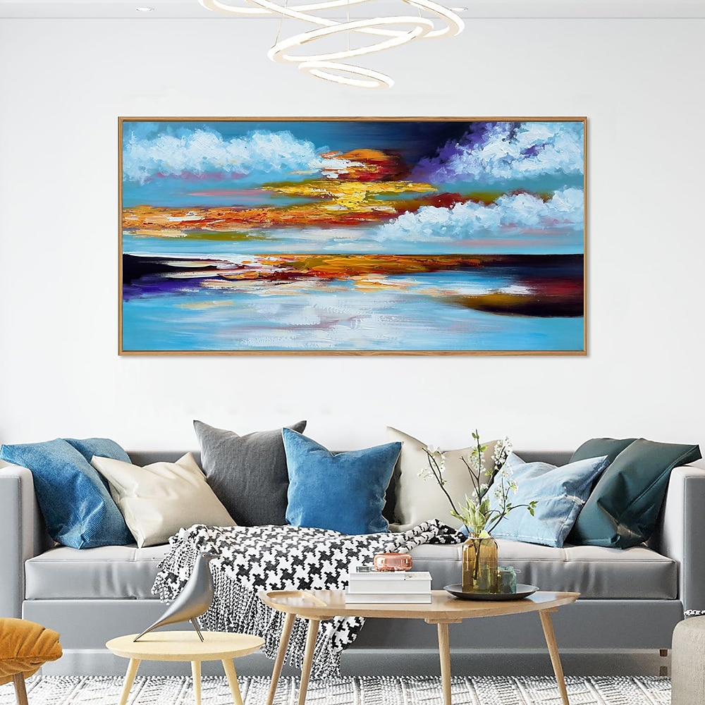 handgemachtes Ölgemälde auf Leinwand, Wandkunst, Dekoration, modern, Vintage, abstrakt, glückverheißende Wolkenlandschaft für Wohnzimmer, ästhetisches Wohndekor, gerolltes, rahmenloses, ungedehntes Lightinthebox