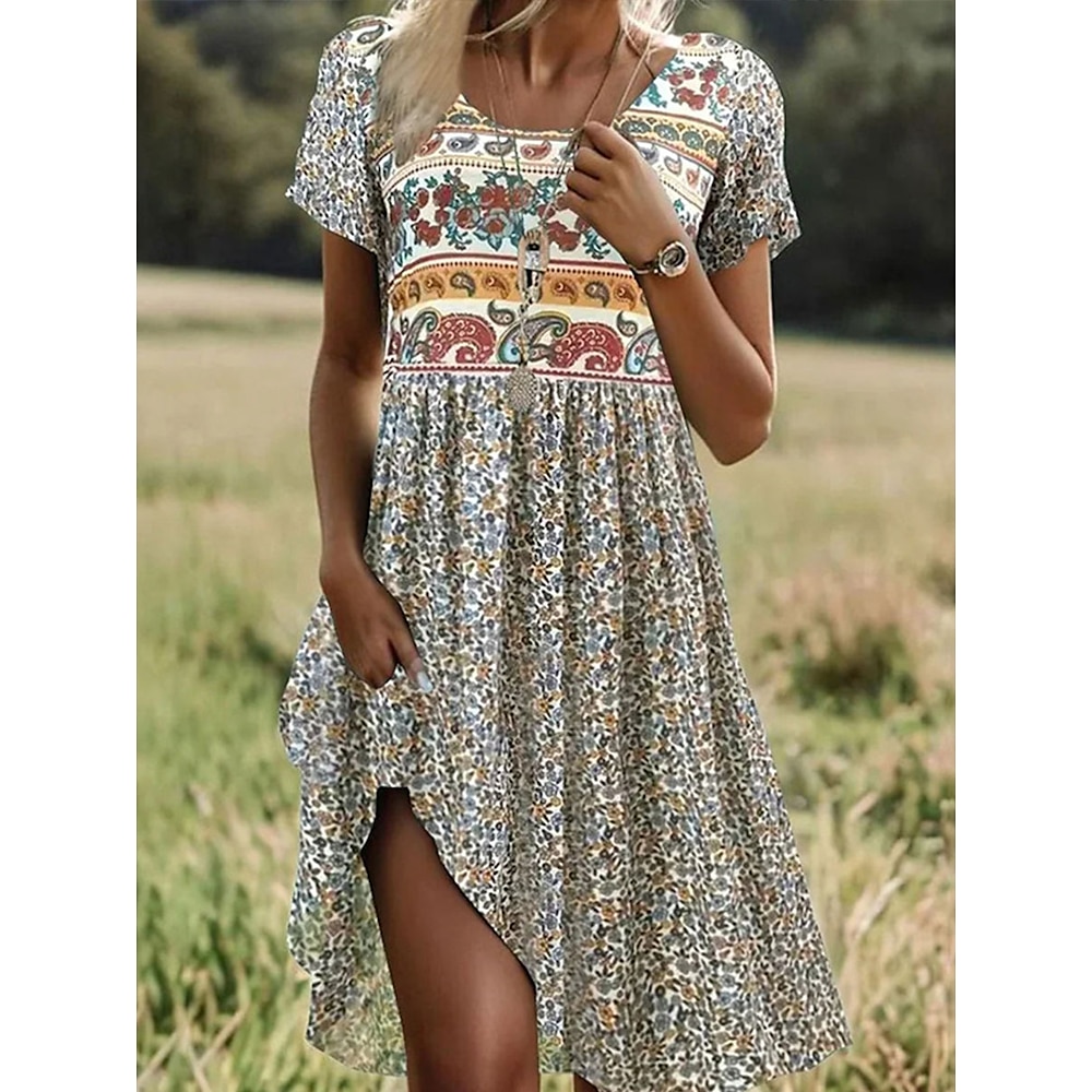 Damen Casual kleid Maxidress Blumenkleid Elegant Vintage Stilvoll Urlaub Casual Täglich Regular Fit Blumen Kurzarm Rundhalsausschnitt Hellgrün Sommer Frühling Lightinthebox