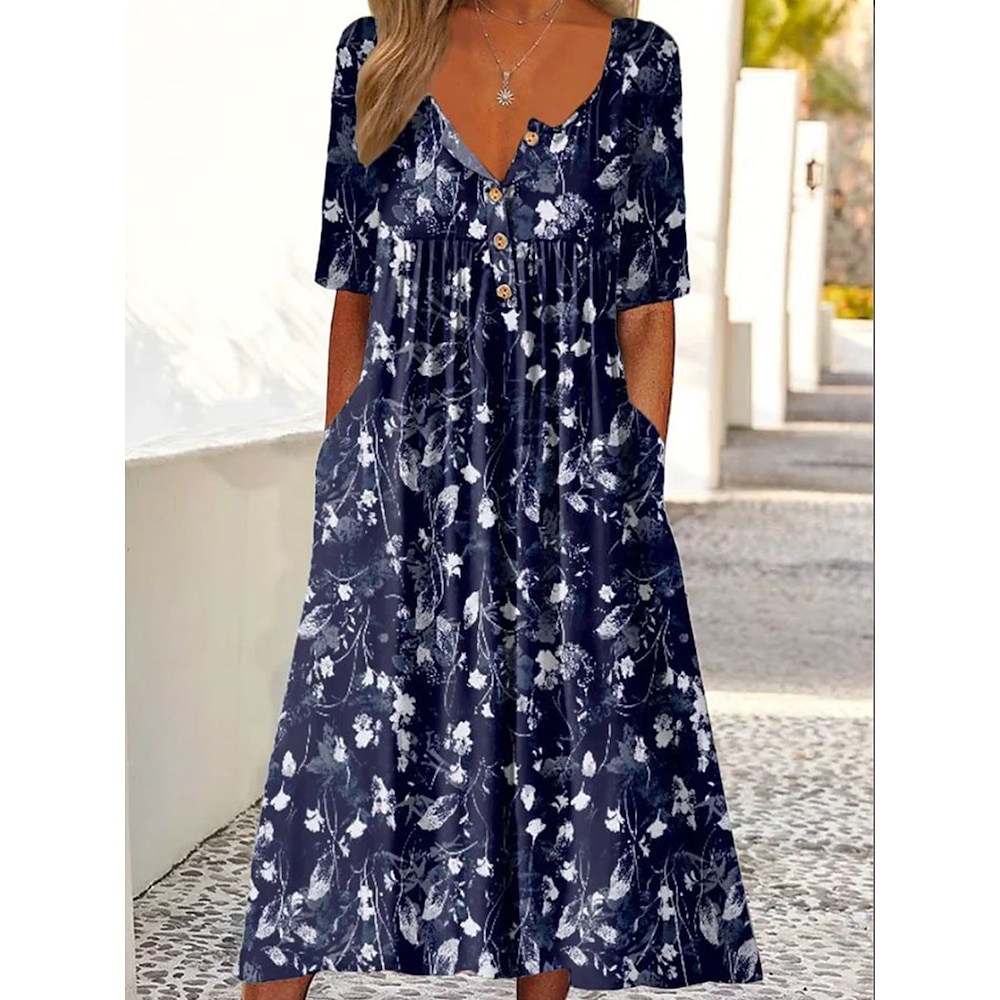 Damen Casual kleid A Linie Kleid Stilvoll Brautkleider schlicht Urlaub Casual Täglich Lockere Passform Blumen Kurzarm Rundhalsausschnitt Weiß Hellgrün Blau Dunkelblau Sommer Frühling Lightinthebox