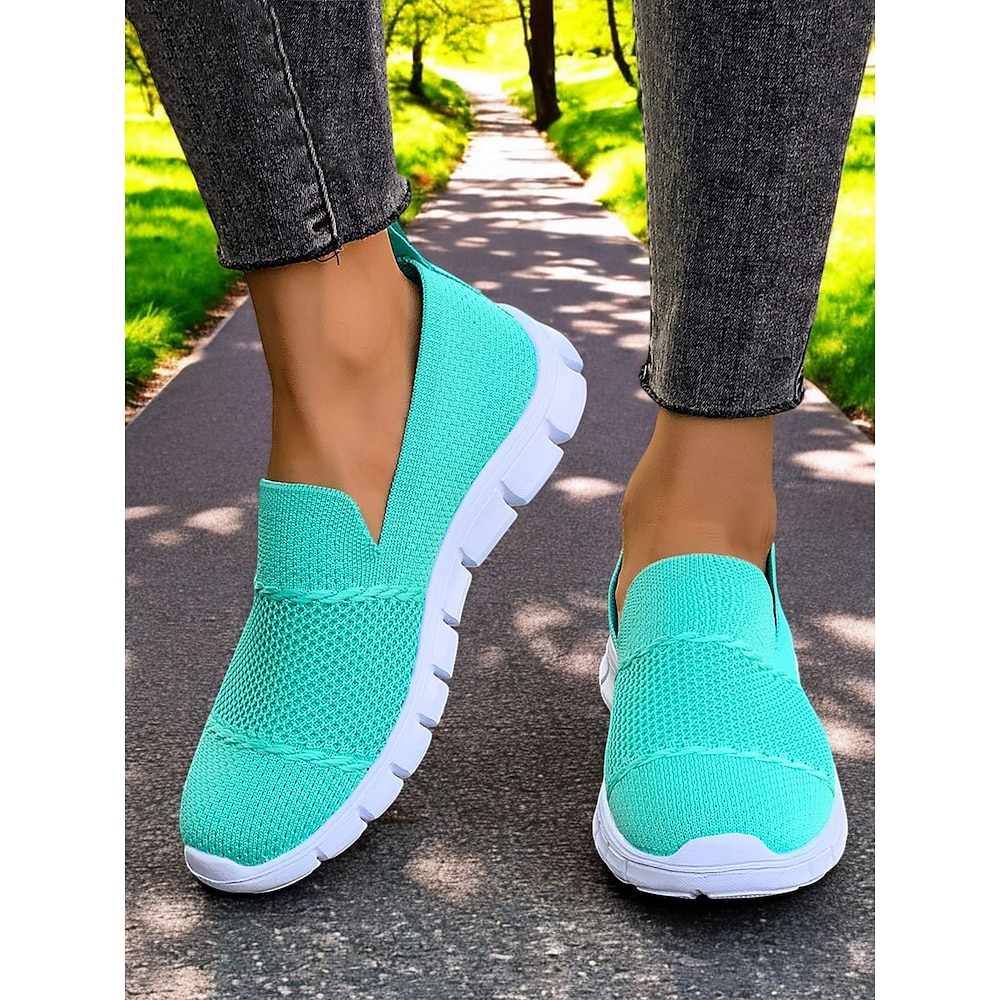 Damen Turnschuhe Flyknit Schuhe Komfort Schuhe Täglich Reise Muttertag Flacher Absatz Runde Zehe Brautkleider schlicht Komfort Minimalismus Wanderschuhe Fliegendes Weben Halbschuhe Grün und Blau Lightinthebox