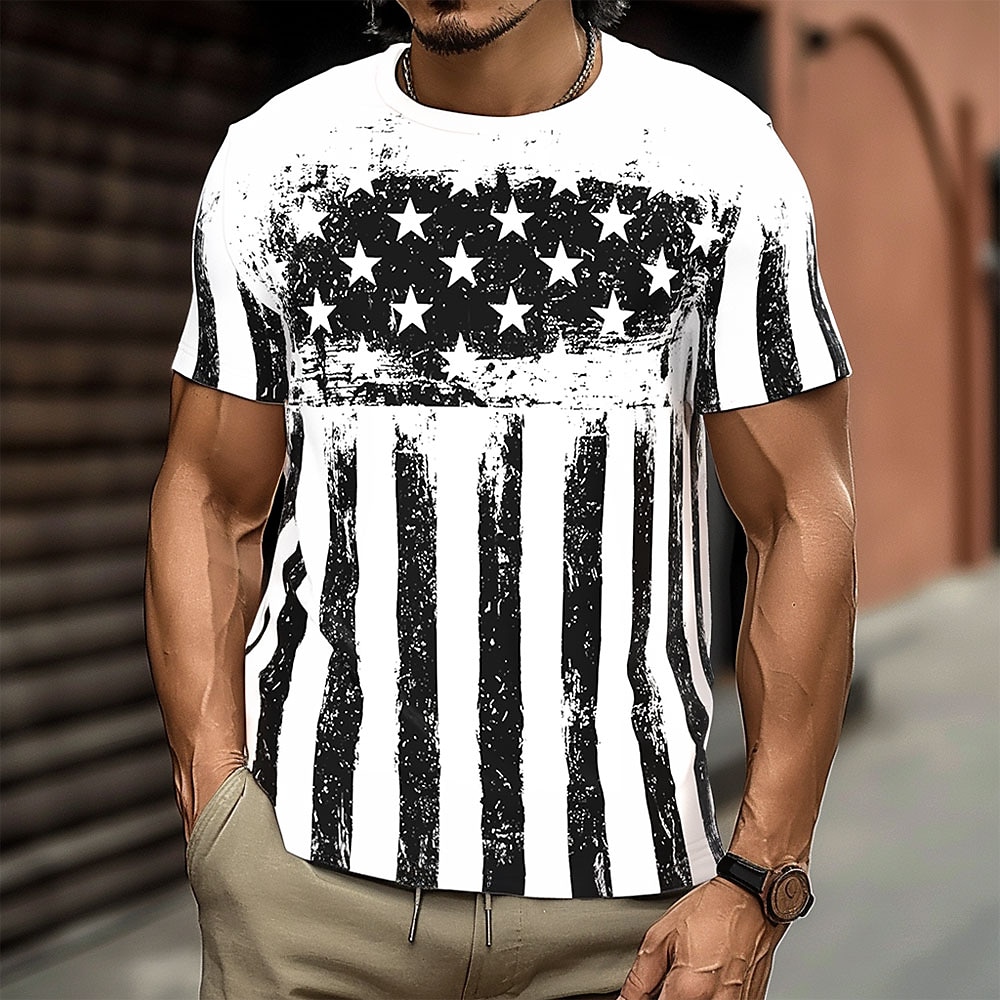 Herren Amerikanische US-Flagge T Shirt Kurzarm T-Shirt 3D-Druck Rundhalsausschnitt Hemd Täglich Militär Strasse Täglich Weiß Sommer Frühling Bekleidung S M L XL XXL XXXL Lightinthebox