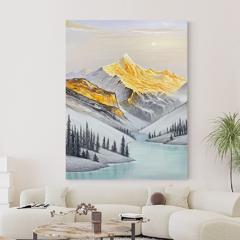 Ölgemälde Gold Berg Ölgemälde handgemalt Schnee Berg Landschaft Malerei Winter Dekor Textur Landschaft Malerei Wandkunst personalisiertes Geschenk auf schneebedeckten Berg weißen Schnee Kunst Lightinthebox