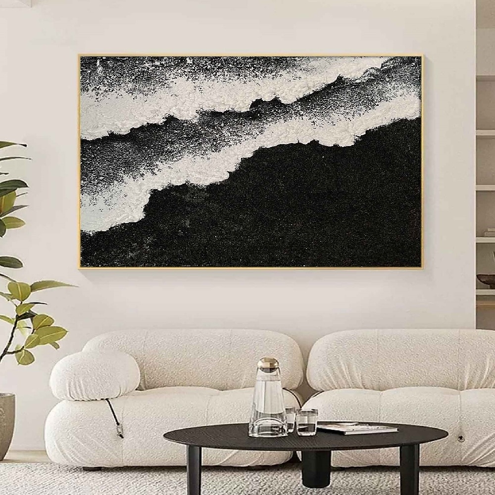 schwarze Welle Ozean Meereslandschaft Küsten Ölgemälde handgemalt Wandkunst abstrakt Strand Meereslandschaft Gemälde auf Leinwand Wohnzimmer riesige extra große Wellengemälde Wandkunst Dekoration Lightinthebox