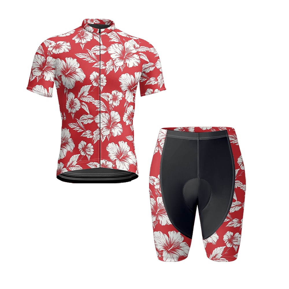 Herren Radtrikot mit Radhose fahrradbekleidung Kurzarm MTB Mountain Rennrad Schwarz Rote Marinenblau Blumen Pflanzen Fahhrad Spandex Sport Blumen Pflanzen Bekleidung Lightinthebox