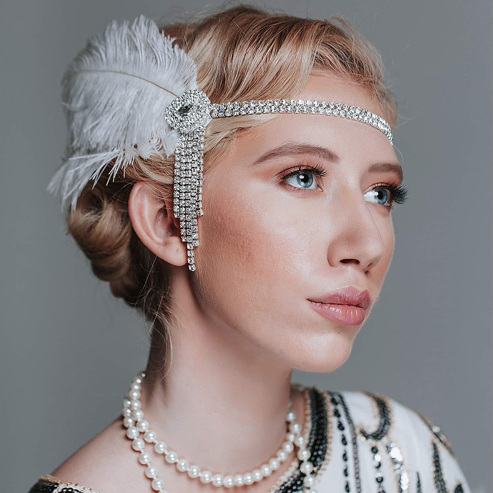 Retro Vintage 1920s Kopfbedeckung Maskerade Flapper Stirnband Kopfbedeckung Der große Gatsby Charleston Damen Feder Halloween Karneval Maskerade Cocktailparty Abiball Hochzeitsfeier Teen Erwachsene Lightinthebox