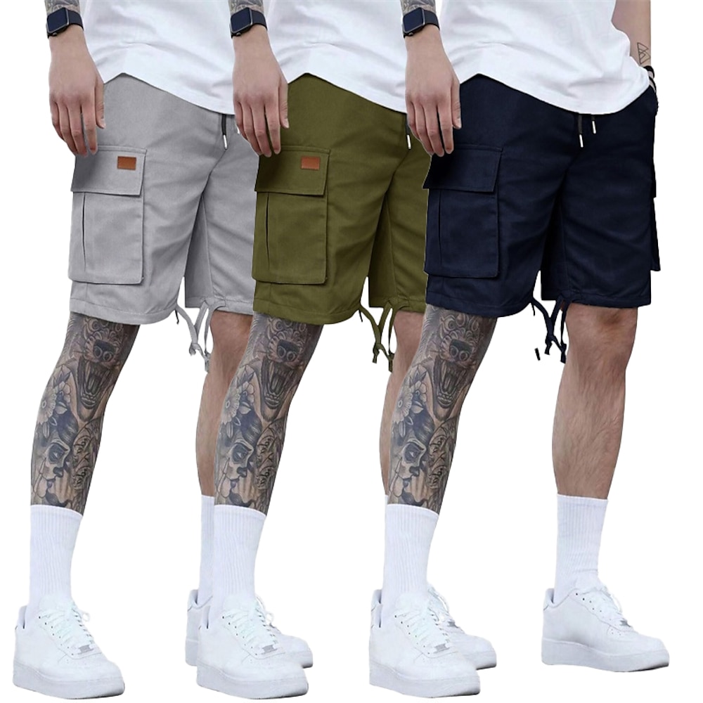 Herren Cargo Shorts Kurze Hosen Shorts Kurze Hosen Sommer-Shorts Kordelzug Elastische Taille Multi Pocket Glatt Komfort tragbar Knielänge Outdoor Sport Täglich Modisch Brautkleider schlicht Schwarz Lightinthebox