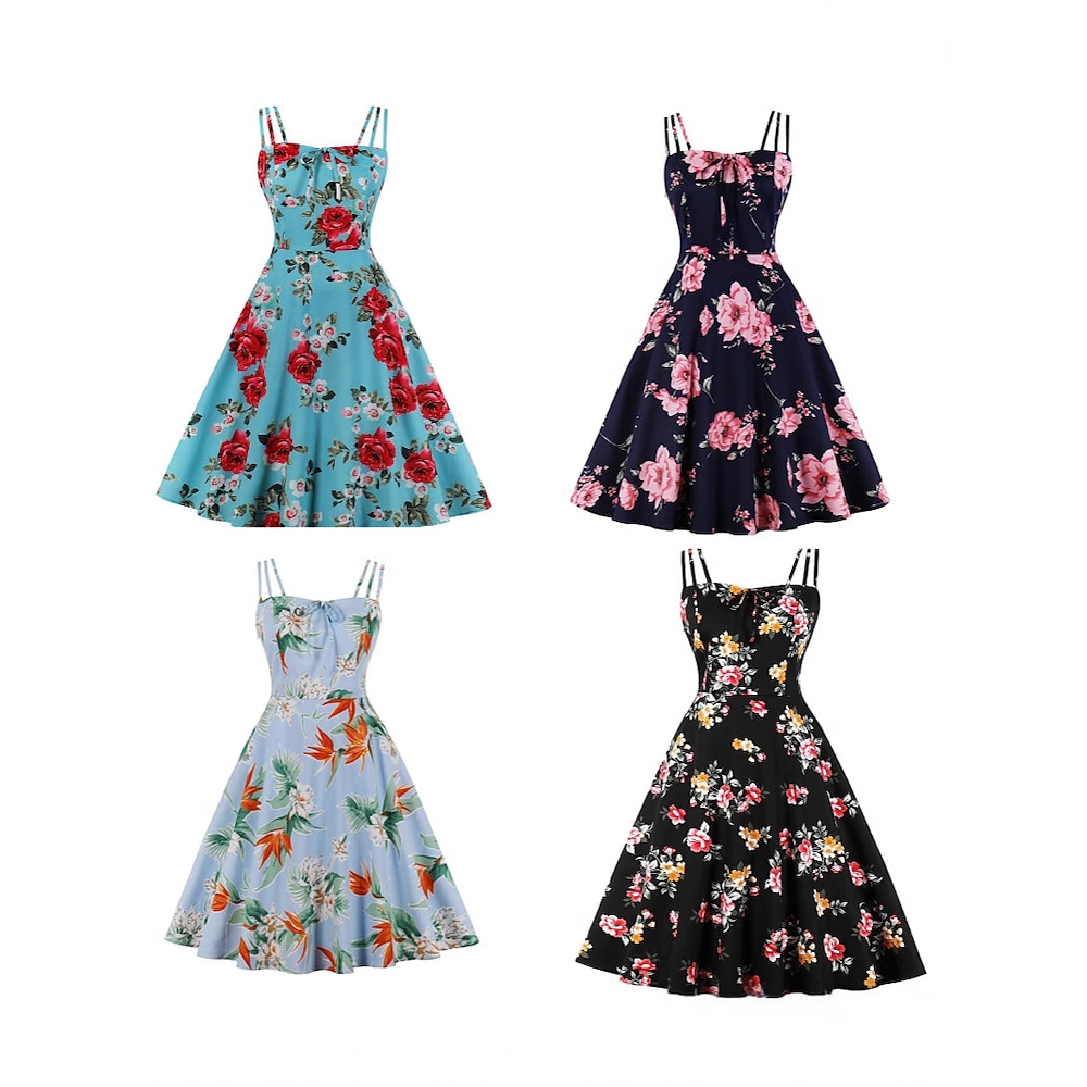 Retro Vintage 1950s Kleid Swing-Kleid Damen Blumen Karneval Maskerade Freizeitskleidung Erwachsene Kleid Homecoming-Kleider Lightinthebox