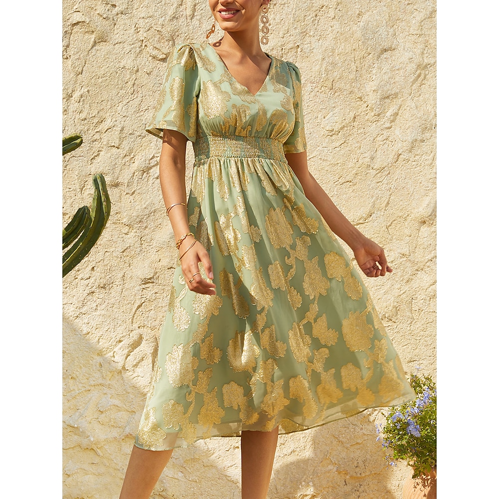 Damen Kleid für Hochzeitsgäste Chiffon-Kleid Elegant Stilvoll Fließend Regular Fit Kurzarm V Ausschnitt Grün Sommer Frühling Lightinthebox