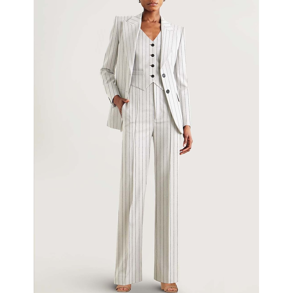 TS Overall Hosenanzug 3 Teile Set Brautmutter Smoking Hochzeitsgast Eleganter Blazer Revers Knöchellang Nadelstreifen Lange Ärmel mit Knöpfen Einfarbig 2025 Lightinthebox