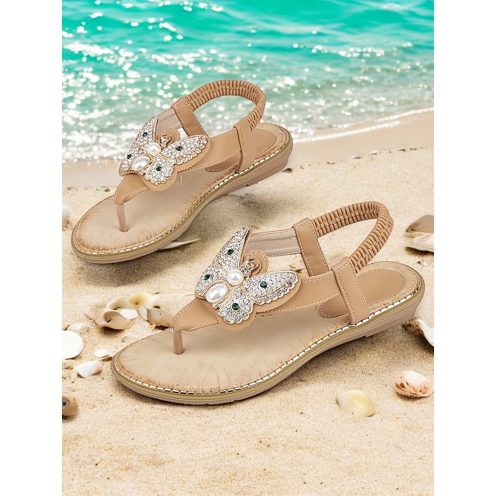 Damen Schmetterling Strass Sandalen - elegante Strand Flip-Flops mit Perlenverzierung für Sommer Urlaub Lightinthebox