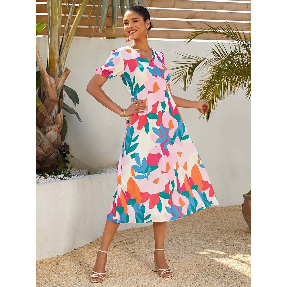 Damen Normal Maxidress Sommerkleid Dolman-Ärmel Elegant Stilvoll Fließend Festtage Verabredung Regular Fit Blumen Graphic Blatt Kurzarm V Ausschnitt Hellrosa Sommer Lightinthebox