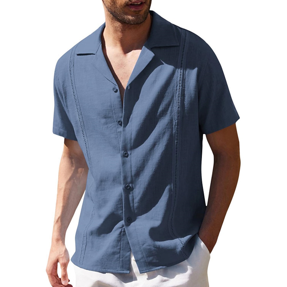 Herren Hemd Lässiges Hemd Knopfhemd Baumwoll-Shirt Glatt Urlaub Strasse Schwarz Weiß Blau Grau Kurzarm Lagerkragen Sommer Bekleidung Jacquard Lightinthebox