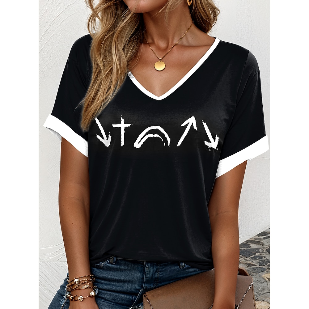 Ostern Damen T-Shirt Grafik Buchstaben elegant Vintage lässig Kurzarm V-Ausschnitt normale Oberteile Alltag Wochenenddruck schwarz Sommer Lightinthebox