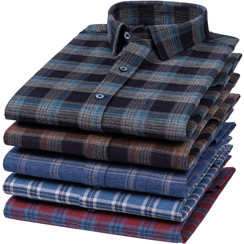 Herren Hemd Sommerhemd Lässiges Hemd Knopfhemd Rote Blau Orange Dunkelblau Langarm Plaid Kargen Urlaub Hawaiianisch Button-Down Bekleidung 100% Baumwolle Modisch Brautkleider schlicht Komfortabel Lightinthebox