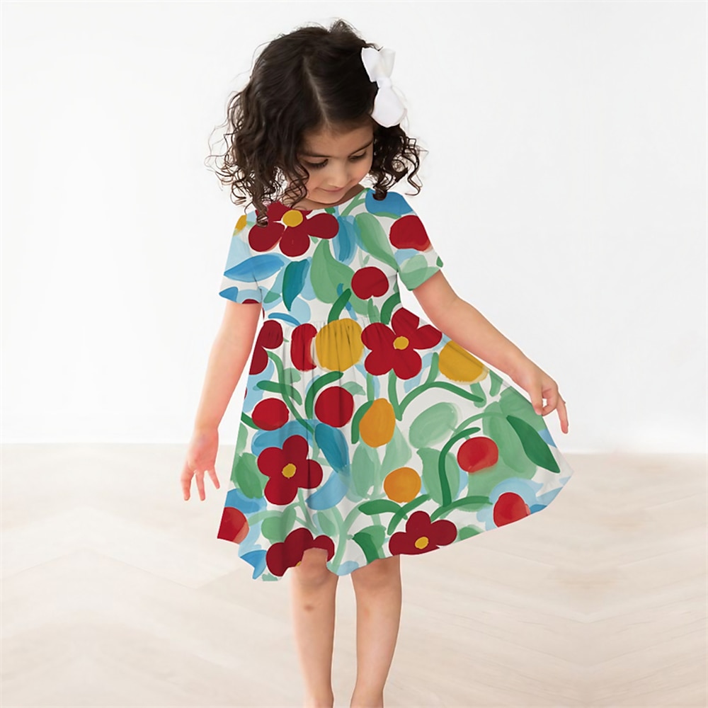 Ostern Mädchen' 3D Blumen Graphic Kleid Kurzarm Sommer Frühling Urlaub Täglich Festtage Prinzessin Schön Süß kinderkleidung 4-12 Jahre Casual kleid A Linie Kleid Knielang Regular Fit Lightinthebox