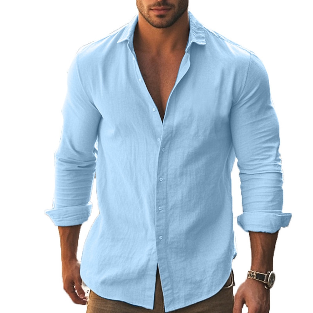 Herren Hemd Sommerhemd Lässiges Hemd Strandhemd Knopfhemd Schwarz Weiß Kaki Dunkelgray Leicht Blau Langarm Glatt Kargen Urlaub Hawaiianisch Button-Down Bekleidung 100% Baumwolle Modisch Brautkleider Lightinthebox