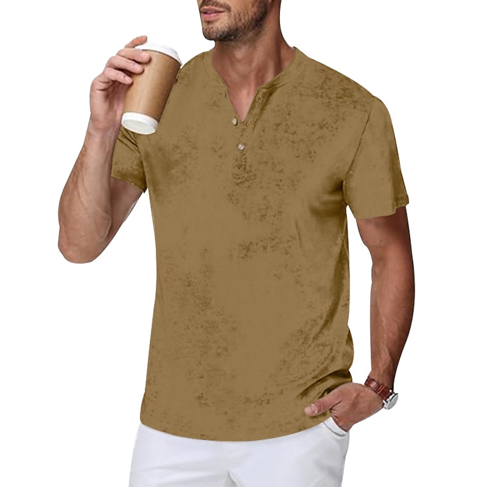 Herren T Shirt Henley Shirt Tee Kurzarm-Shirt T-Shirt Bindung gefärbter Henley Urlaub Strasse Kurzarm Mode Bekleidung Polyester Modisch Designer Lightinthebox