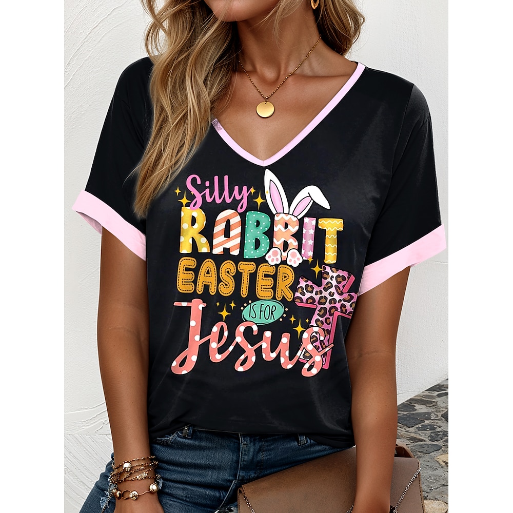 St. Patrick Damen T Shirt Blumen Graphic Buchstabe Elegant Vintage Brautkleider schlicht Kurzarm V Ausschnitt Normale Oberteile Täglich Wochenende Urlaubskleidung Bedruckt Schwarz Sommer Lightinthebox