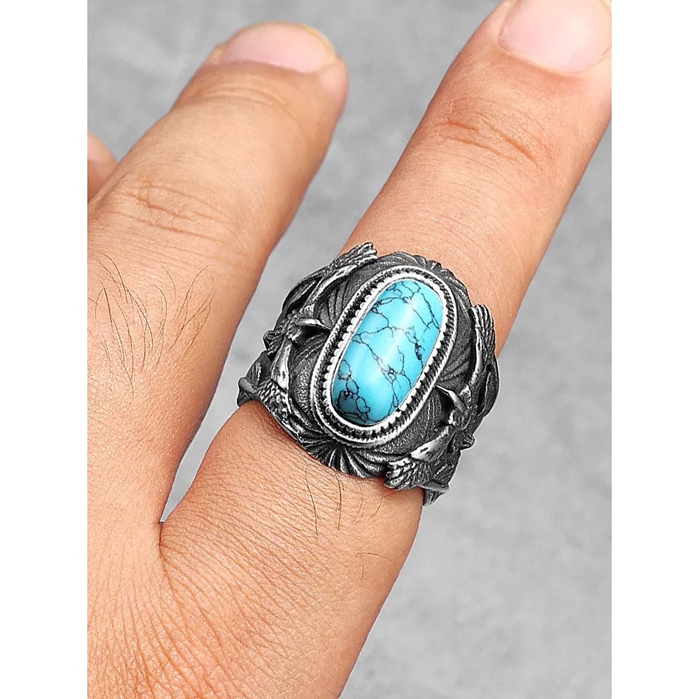 Türkisring aus Edelstahl mit Adlerdesign, Vintage-Ring im Westernstil für Männer, einzigartiger Statement-Schmuck für die Freizeit und Outdoor Lightinthebox