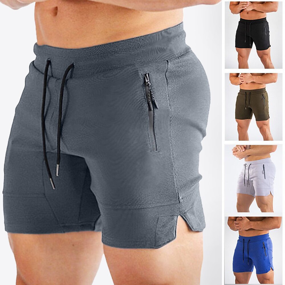 Herren Sportliche Shorts Trainingsshorts Kurze Sporthose Kurze Sporthose Sport Shorts Kordelzug Sportlich Tasche mit Reißverschluss Feste Farbe Radfahren Atmungsaktiv Kurz Sport Fitness Fitnessstudio Lightinthebox