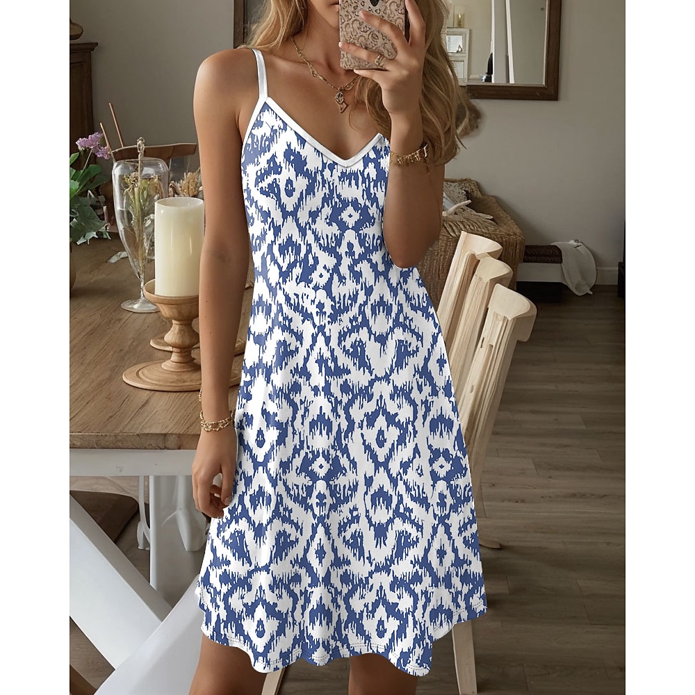 Damen Minikleid Casual kleid Minikleid Sommerkleid Urlaub Brautkleider schlicht Urlaub Täglich Festtage Regular Fit Graphic Ärmellos V Ausschnitt Blau Sommer Lightinthebox