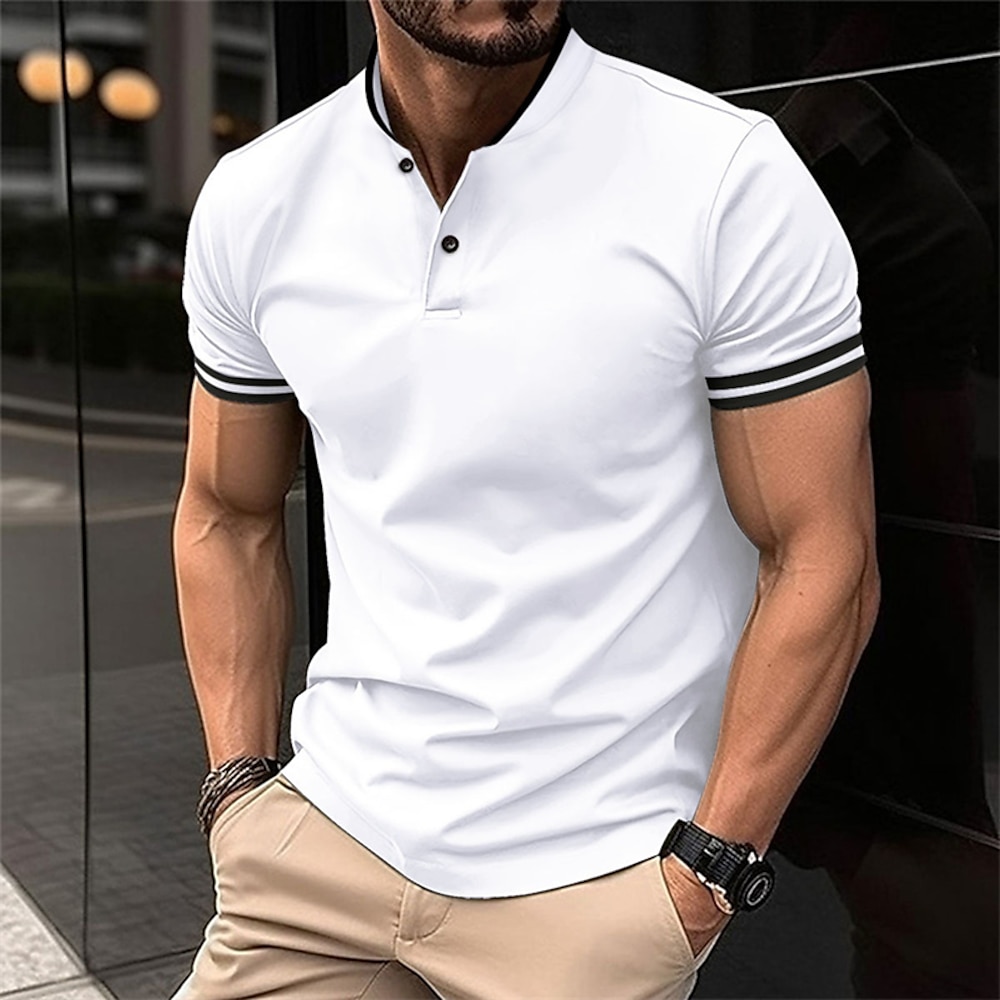 Herren Golfhemd Golf Poloshirts Arbeit Casual Kargen Kurzarm Basic Modern Farbblock Patchwork Knopf Sommer Regular Fit Schwarz Weiß Rot Khaki Golfhemd Lightinthebox