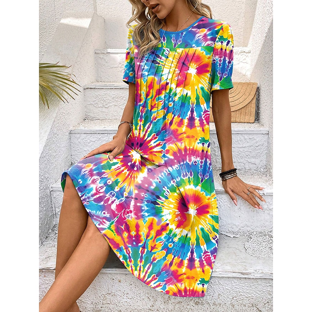 Damen Minikleid Casual kleid Minikleid Sommerkleid Brautkleider schlicht Urlaub Täglich Festtage Regular Fit Batik Kurzarm Rundhalsausschnitt Blau Sommer Lightinthebox