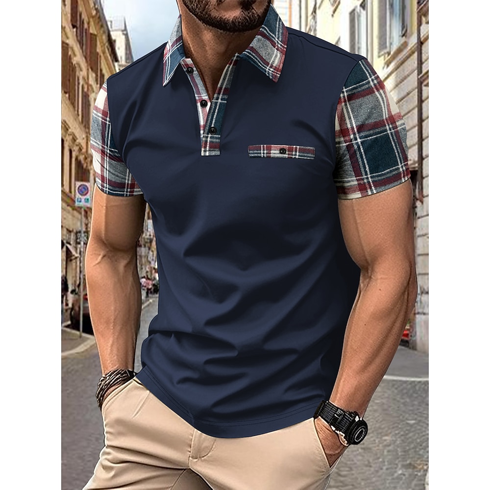 Herren Polo Golfhemd Geschäft Casual Klassisch Kurzarm Modisch Feste Farbe Knopf Tasche Sommer Frühling Regular Fit Schwarz Weiß Rote Marineblau Polo Lightinthebox