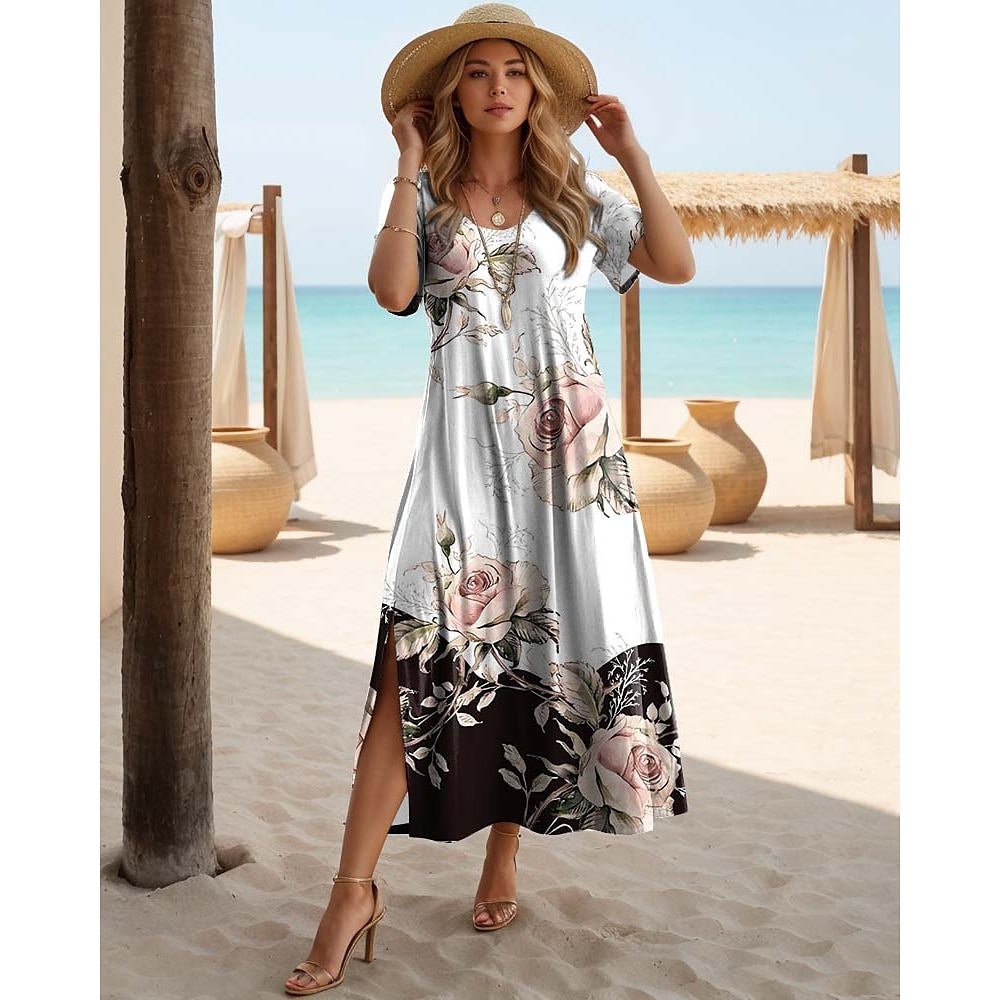 Damen Normal schwarzes kleid Langärmliges Boho-Kleid Schmetterling Elegant Vintage Urlaub Strand Regular Fit Blumen Graphic Kurzarm Rundhalsausschnitt Weiß Frühling Herbst Lightinthebox